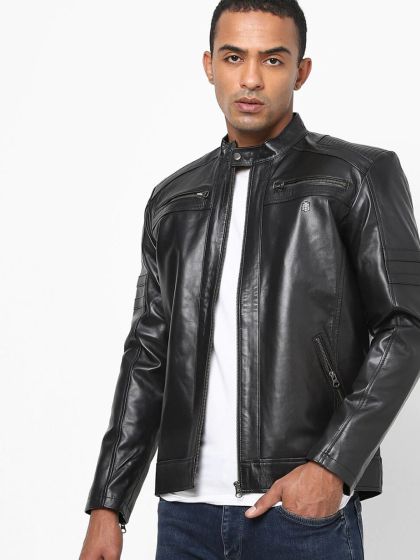 Buy French Connection Men Brown Solid Leather Jacket Jackets for
