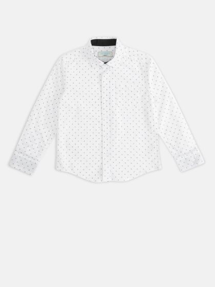 Pantaloons Blue Dotted White Cotton Long Sleeve Button Down Shirt