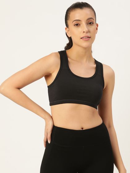 Dressberry Black & Grey Melange Solid Non Wired Lightly Padded Sports Bra  for women price in India on 7th March 2024