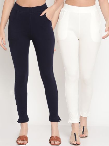 Women's Plus Size Solid High Waist Full Length Leggings(Pack of 2)