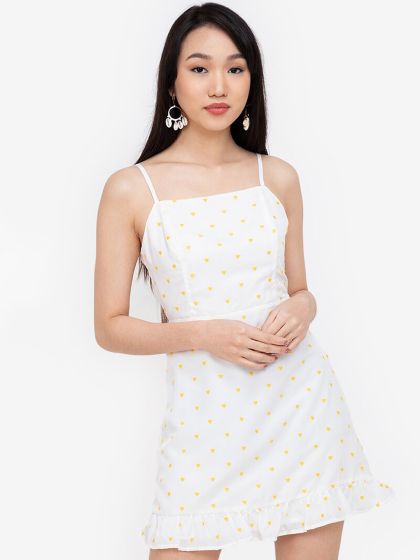 Buy ZALORA BASICS Blue Brown Floral Cut Out A Line Mini Dress