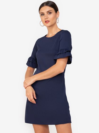 Buy ZALORA WORK Women Navy Blue Solid Sheath Dress Dresses for