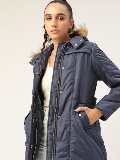 Buy Allen Solly Woman Women Grey Cotton Longline Parka Jacket