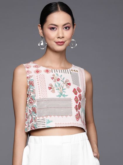 Off white ethnic crop discount top