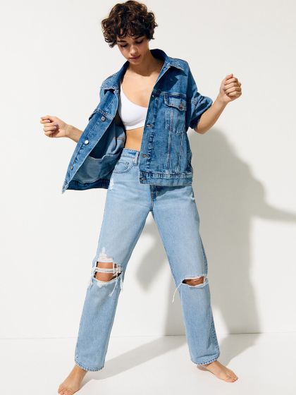 Ladies - Blue Straight Regular Jeans - Size: 8 - H&M