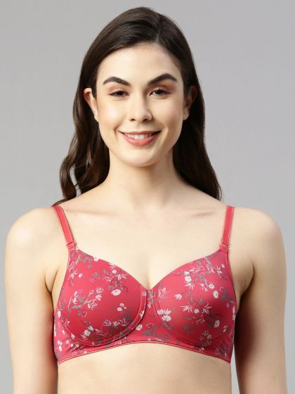 Buy Enamor Women Red Padded Non Wired Perfect Plunge T Shirt Bra