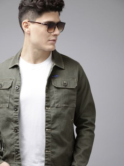 Green denim top jacket with fur