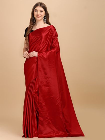 Women Red Solid High Compressed Seamless Instant Slimming Saree