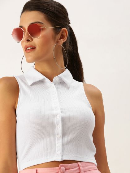 Buy FOREVER 21 Women White Pure Cotton Crop Casual Shirt Shirts