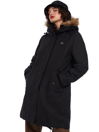 Buy Fred Perry Women Olive Green Solid Hooded Parka Coat Coats