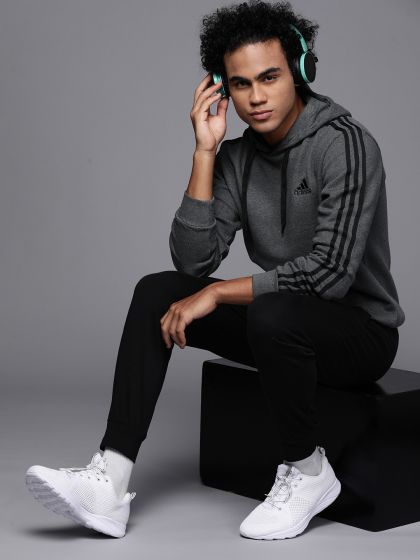 Buy Adidas Men Grey Melange Essential 3 Stripes Full Zip FT Solid