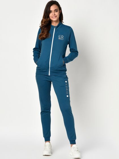 Buy Women Blue Printed Hooded Full Sleeve Tracksuit Online in India - Monte  Carlo