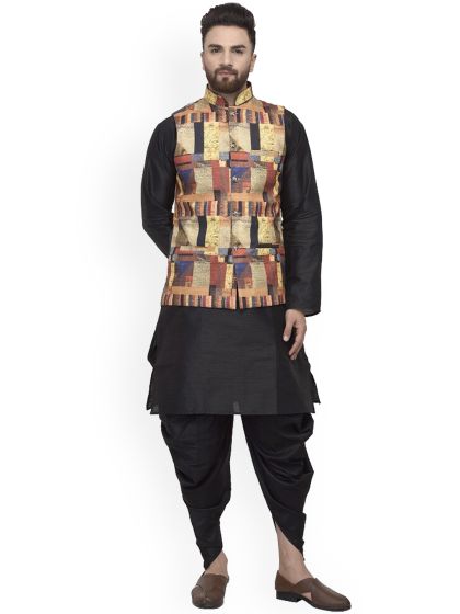 Buy SOJANYA Men Black Blue Printed Kurta With Dhoti Pants