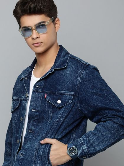 Buy Moda Rapido Men Blue Self Design Denim Jacket Jackets for