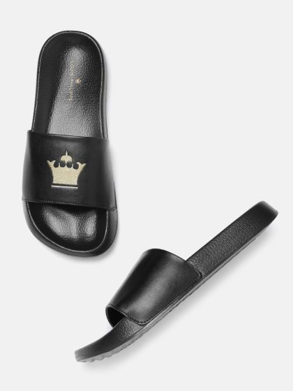 Buy Louis Philippe Men Black & White Brand Logo Printed Sliders - Flip  Flops for Men 14267316