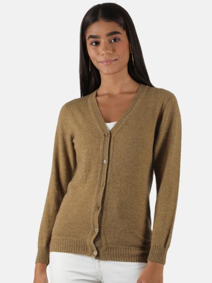 Buy Monte Carlo Women Lambs Wool Grey Solid V Neck Cardigan