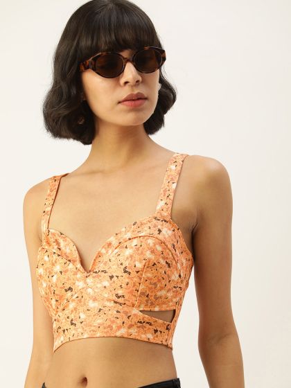 Buy H&M Yellow & Peach Coloured Tie Front Bralette - Tops for
