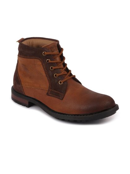 Buy Ruosh Men Black Solid Leather Mid Top Flat Boots Boots for