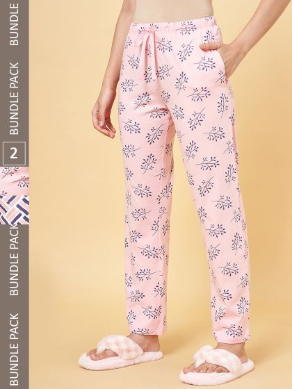 Buy HERE&NOW Women Pink Printed Cropped Lounge Pants - Lounge