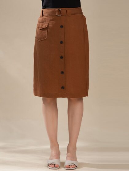 Shloky Cotton Blend Stretchable Knee Length Pencil Skirt with Elastica   Shlokyin