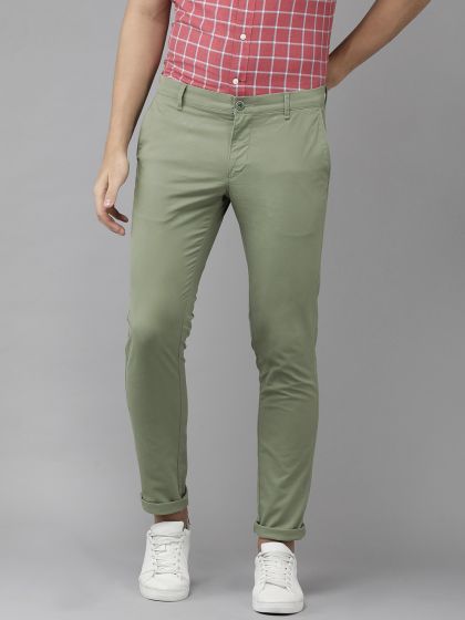 Buy U.S. Polo Assn. Men Mint Green Slim Fit Trousers - Trousers