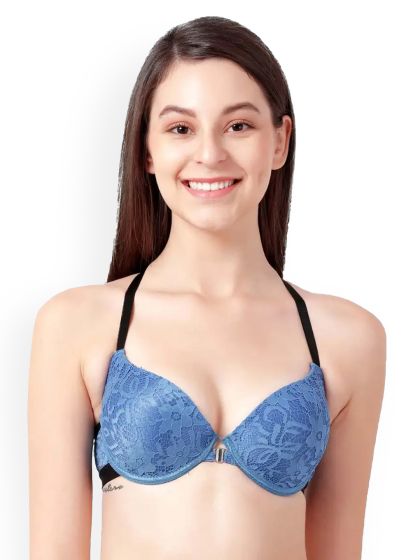Buy PrettyCat Padded Wired Front Closure Push-Up Bra - Blue at Rs