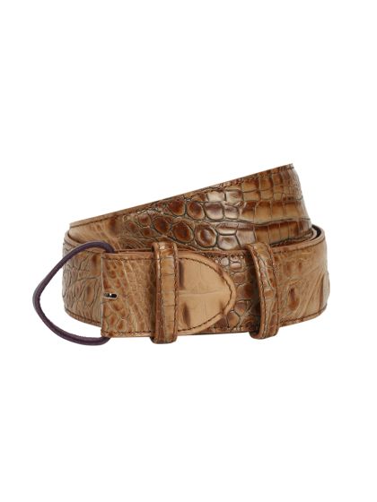 MALE BUCKLE THIN BELT IN CROCODILE-EMBOSSED LEATHER