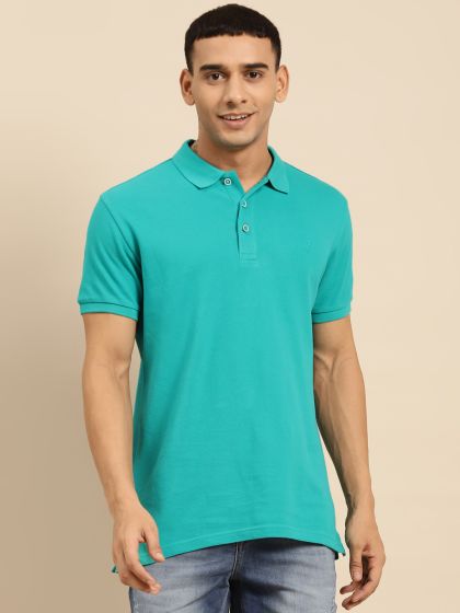 Buy Men Premium Petrol Blue Cotton Polo T-Shirts - UnderJeans by Spykar S