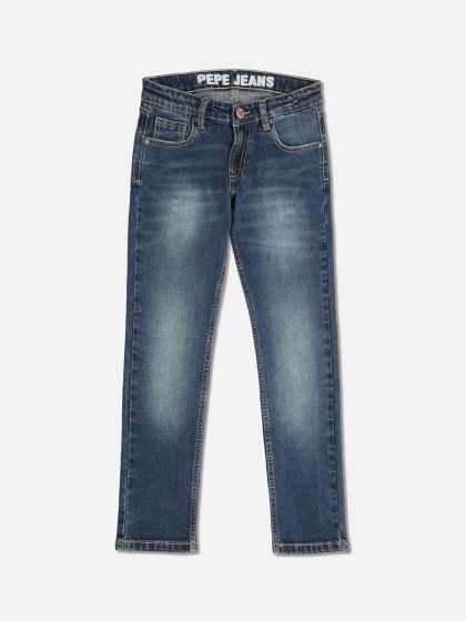 Buy Pepe Jeans Boys Blue Low Distress Heavy Fade Stretchable Jeans