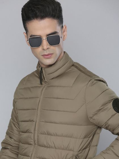 Buy Flying Machine Men Olive Green And Black Colourblocked Padded