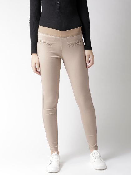 Buy Solid Seam Detail Treggings with Elasticised Waistband