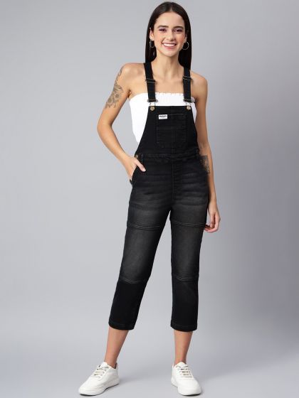 Buy FINSBURY LONDON Women Cotton Dungaree Side Leg Brand Tape