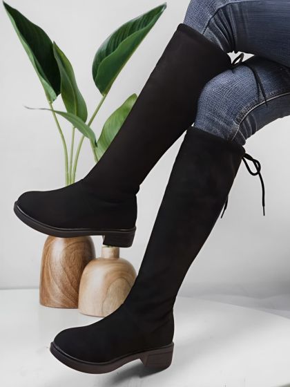 Buy Bruno Manetti Women Black Solid Suede High Top Flat Boots