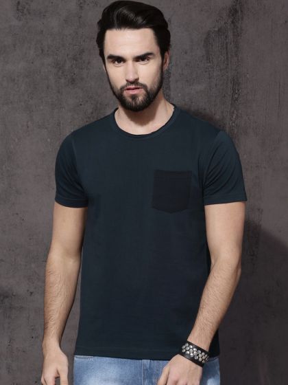 Buy Hypernation Men Black Solid High Neck T-shirt - Tshirts for Men 8255921