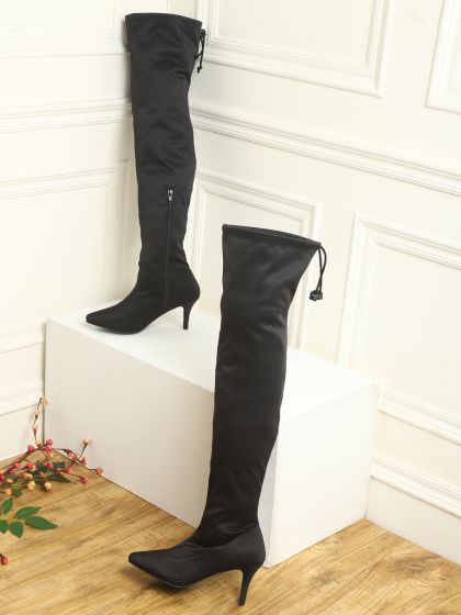 Over the knee black suede boots with heel top