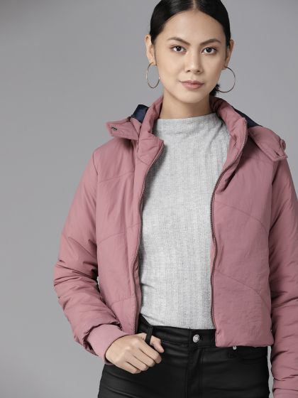 Buy Marie Claire Women Peach Coloured Solid Padded Jacket