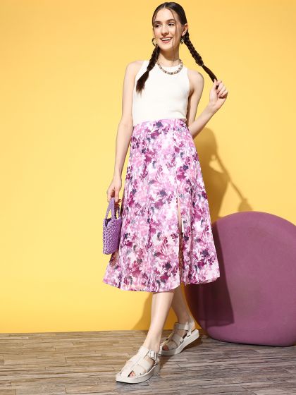 Black and cream cheap knee length skirt