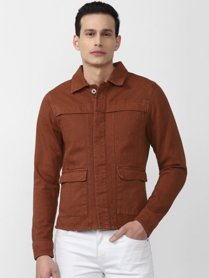 Buy Peter England Casuals Men Brown Solid Windcheater Denim Jacket