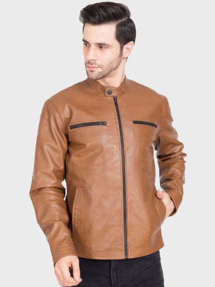 Buy Justanned Men Black Solid Leather Jacket Jackets for Men