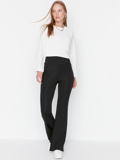 Buy FOREVER 21 Women Black Solid Trousers - Trousers for Women