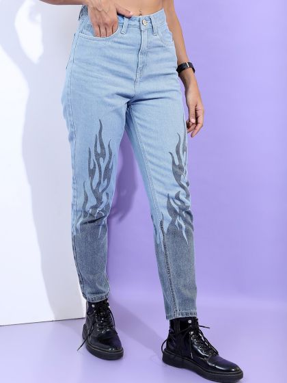 Buy H M Women Blue Slim Mom Jeans Trashed Jeans for Women