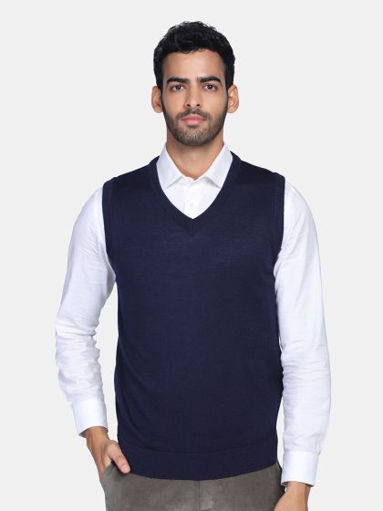 Buy Allen Solly Men Navy Blue Sweater Vest Sweaters for Men