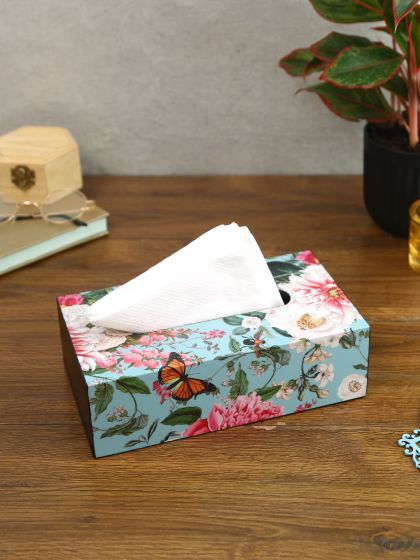 Faux Leather Tissue Box Cover - Light Blue