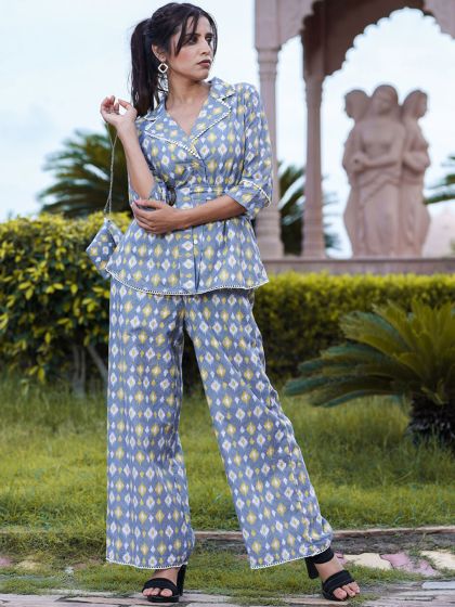 NAVY BLUE FLORAL CO-ORD SET – House Of Jamoti