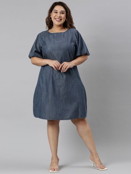 Plus size hotsell denim bardot dress