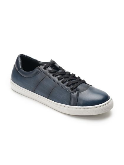 Buy ROSSO BRUNELLO Men Navy Blue Leather Lightweight Sneakers