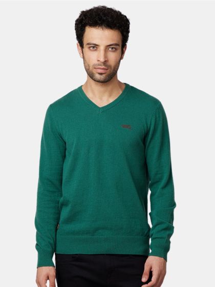 Buy Royal Enfield Men Olive Green Woolen V Neck Sweater Vest