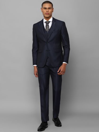 Buy Allen Solly Men Navy Blue Solid Slim Fit Single Breasted 3