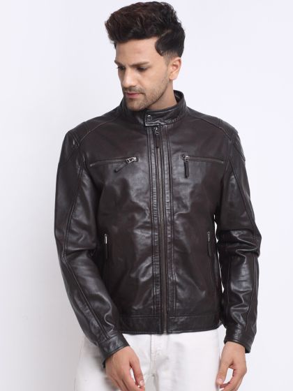 Buy Teakwood Leathers Mandarin Collar Leather Jacket Jackets for
