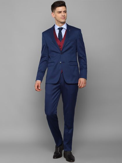 Buy Allen Solly Men Blue Solid Slim Fit Single Breasted 3 Piece